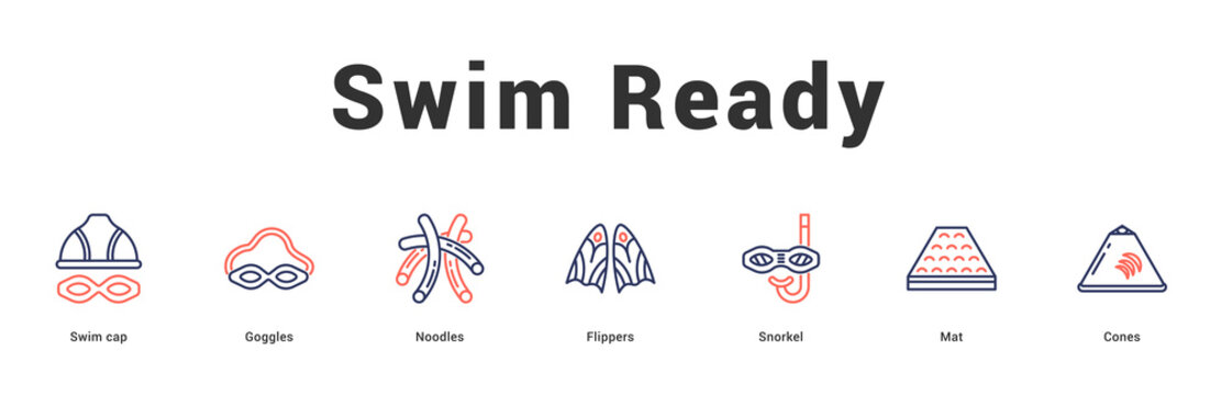 Swim Ready Modern and clean web banner illustration featuring thematic icons for visual communication