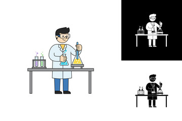 Dedicated Scientist Character Mixing Chemicals in Laboratory Flasks, Engaged in Scientific Research and Discovery - Flat Vector Illustration