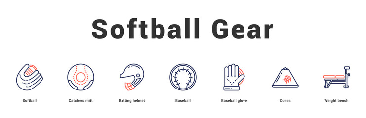 Softball Gear Modern and clean web banner illustration featuring thematic icons for visual communication