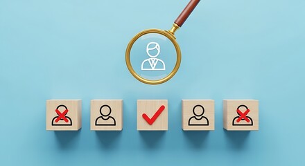 Obraz premium Magnifying glass focusing on the right candidate for a job position