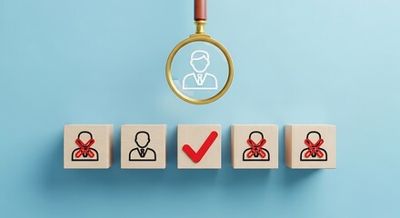 Magnifying glass focusing on the right candidate for the job position