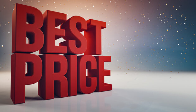 Dynamic 3D text 'BEST PRICE' in red, symbolizing great deals, discounts, and high value for effective promotional marketing campaigns