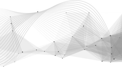 Abstract Dynamic White Tech Background with Grey Wireframe Wave with Polygonal Mesh. Futuristic Data Flow, Neural Network Concept, & 3D Geometry for Business Presentations. © Sanatçi