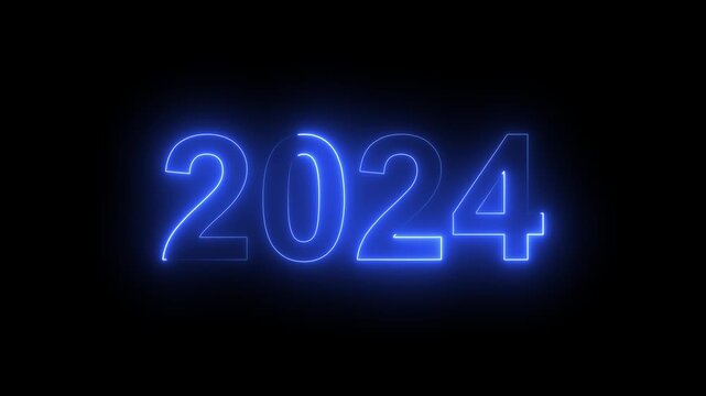 2024 Glowing Neon Line Text Animation, Powerful Abstract Neon Number Design in Stunning 4K Highlighting the Iconic and Important Year important date 2024.