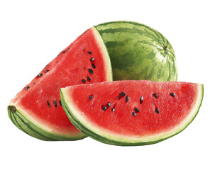 Fresh watermelon slices and whole fruit on black background