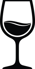 Black silhouette icon of a wine glass partially filled with liquid