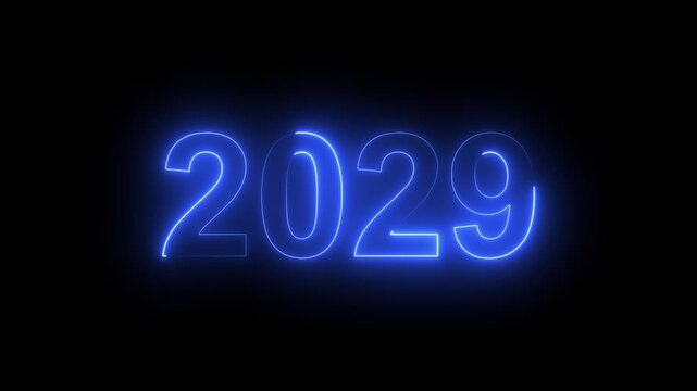2029 Glowing Neon Line Text Animation, Powerful Abstract Neon Number Design in Stunning 4K Highlighting the Iconic and Important Year important date 2029.