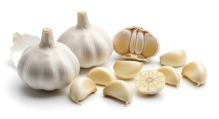 Fresh garlic bulbs and cloves, raw ingredient for cooking and healthy diet.
