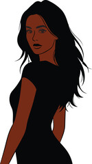 Mysterious silhouette of a woman in a black dress