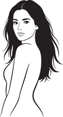 Minimalist black and white line art portrait of a woman