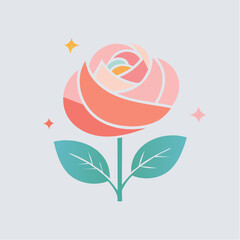 Stylized Rose Illustration with Soft Pastel Colors and Subtle Sparkle Accents on a Light Gray Background