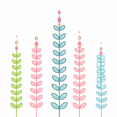Whimsical Pastel Plant Stems Adorned with Tiny Beaded Tops in a Gentle Arrangement on White Background