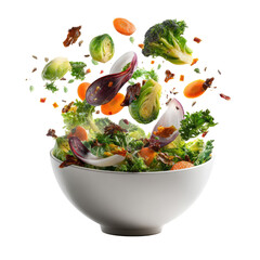 Vibrant salad with fresh vegetables bursting from a white bowl