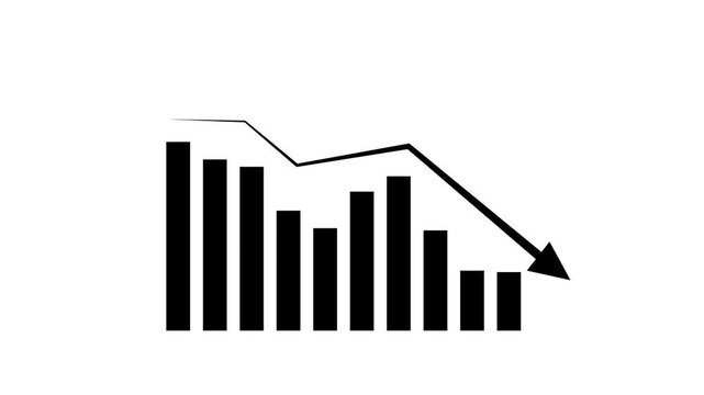 Animation showing a statistical curve with a downward trend indicating unmet targets and losses.Motion graphics of down graph concept.