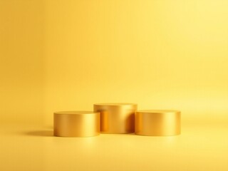 Three golden cylinders on a yellow background with a subtle grid pattern