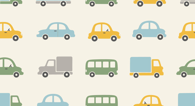Vector Seamless Baby Boy Pattern &ndash; Hand-Drawn Cars Cute Boyish Wallpaper Background