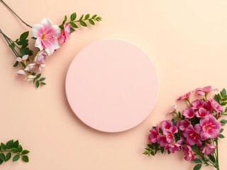 Soft pink easter egg shape surrounded by delicate spring flowers