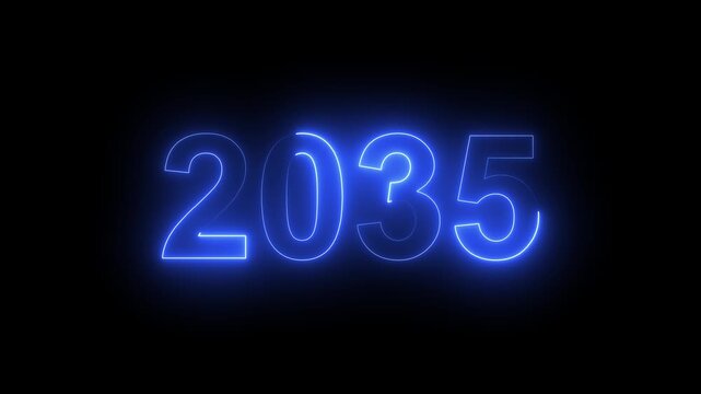 2035 Glowing Neon Line Text Animation, Powerful Abstract Neon Number Design in Stunning 4K Highlighting the Iconic and Important Year important date 2035.