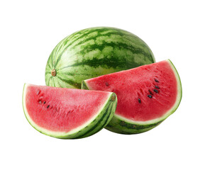Juicy red watermelon slices on a whole fruit