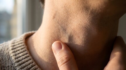 Fototapeta premium Man Examining His Neck Vein