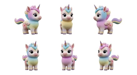 Fototapeta premium Colorful unicorn figures on white background for design