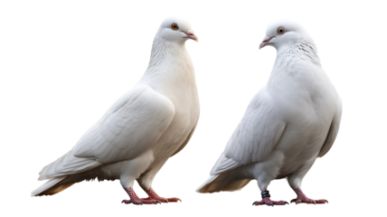 Two white doves standing side by side isolated on transparent background