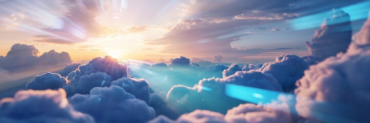 dreamy sunrise or sunset above the clouds