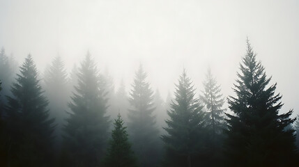 smoky or foggy dark pine forest landscape with sky isolated