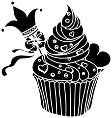 dessert illustration food silhouette cake logo cup icon sweet outline cupcake birthday cream snack celebration party bakery icing muffin shape with vector graphic background