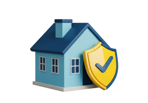 3d home house protection shield insurance security safety guarantee assurance approved checkmark icon illustration render isolated on transparent background