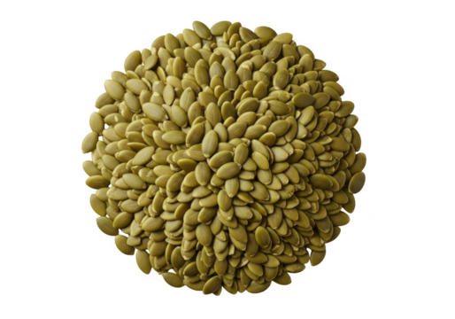 Pile of fresh green pumpkin seeds, healthy food ingredient, raw seeds, cooking ingredient isolated on transparent background