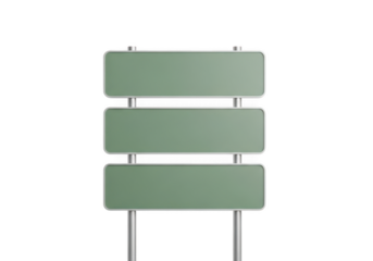 Green three tier signpost vector illustration, road sign mockup, sign board template, directional signage, isolated on transparent background