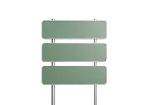 Green three tier signpost vector illustration, road sign mockup, sign board template, directional signage, isolated on transparent background