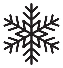 Minimalist snowflake vector icon simple flat glyph design isolated on white background for winter season and weather forecast apps