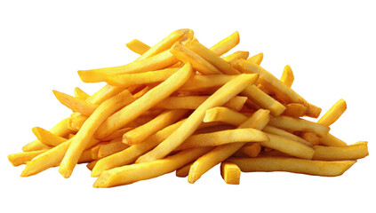 A pile of crispy, golden french fries on a black background