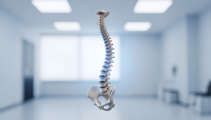 Human Spine Model Anatomical Model in Room with Blurred Background, Spine Health Focus