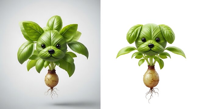 Basil puppy art green leaves shape dog on white background - Powered by Adobe