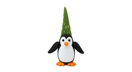 Fototapeta premium Cartoon penguin with green hat on white background