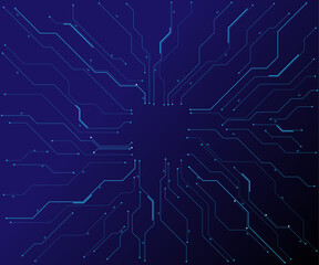 Circuit board frame with an empty place in the center on a technology blue background.