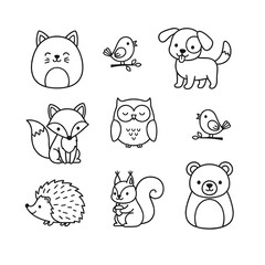Creative Cute Animal Doodle Artwork with Lovely Cartoon Characters, Minimal Line Drawings, and Playful Decorative Elements