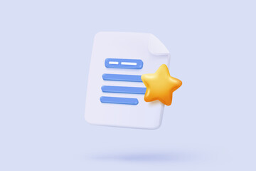 3d folder bookmark icon for favorite management media file, document on project plan organization. Mark star symbol secret on paperwork. 3d file folder icon vector render illustration
