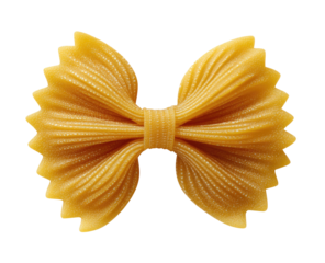 A single golden bowtie pasta with ridged textured wings on black