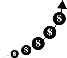 Upward trend of money symbol coins illustrating financial growth