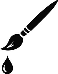 Black silhouette of a paintbrush dripping a single drop of paint