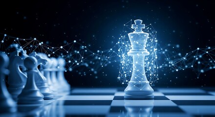 Chess king with network connection representing strategy and digital future
