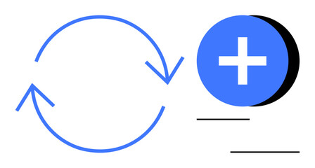 Refresh concept. Circular arrows for refresh and plus symbol for adding value. Refresh symbol modern interpretations thumbs up updates, usability, and interaction. For technology and productivity