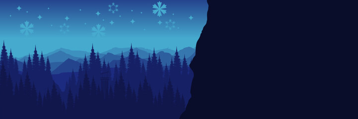 Serene winter nature background with cold blue hills and ample copy space for text.