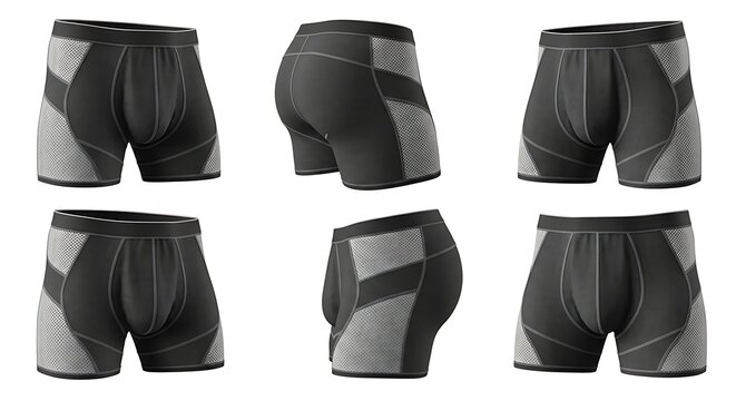 Sportswear shorts in various angles on white background