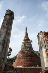 Ancient brick pagoda in Ayutthaya art style at Wat Mahathat, Ayutthaya, Thailand
