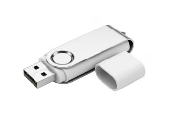 White usb flash drive rotating design, portable memory stick, data storage device, computer accessory, isolated on transparent background